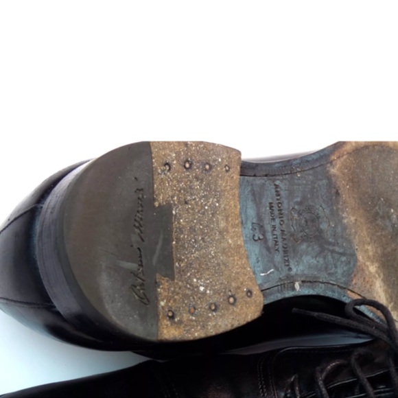 💳SOLD🛍 ANTONIO MAURIZI Black Leather Oxford CAP TOE - Picture 6 of 6